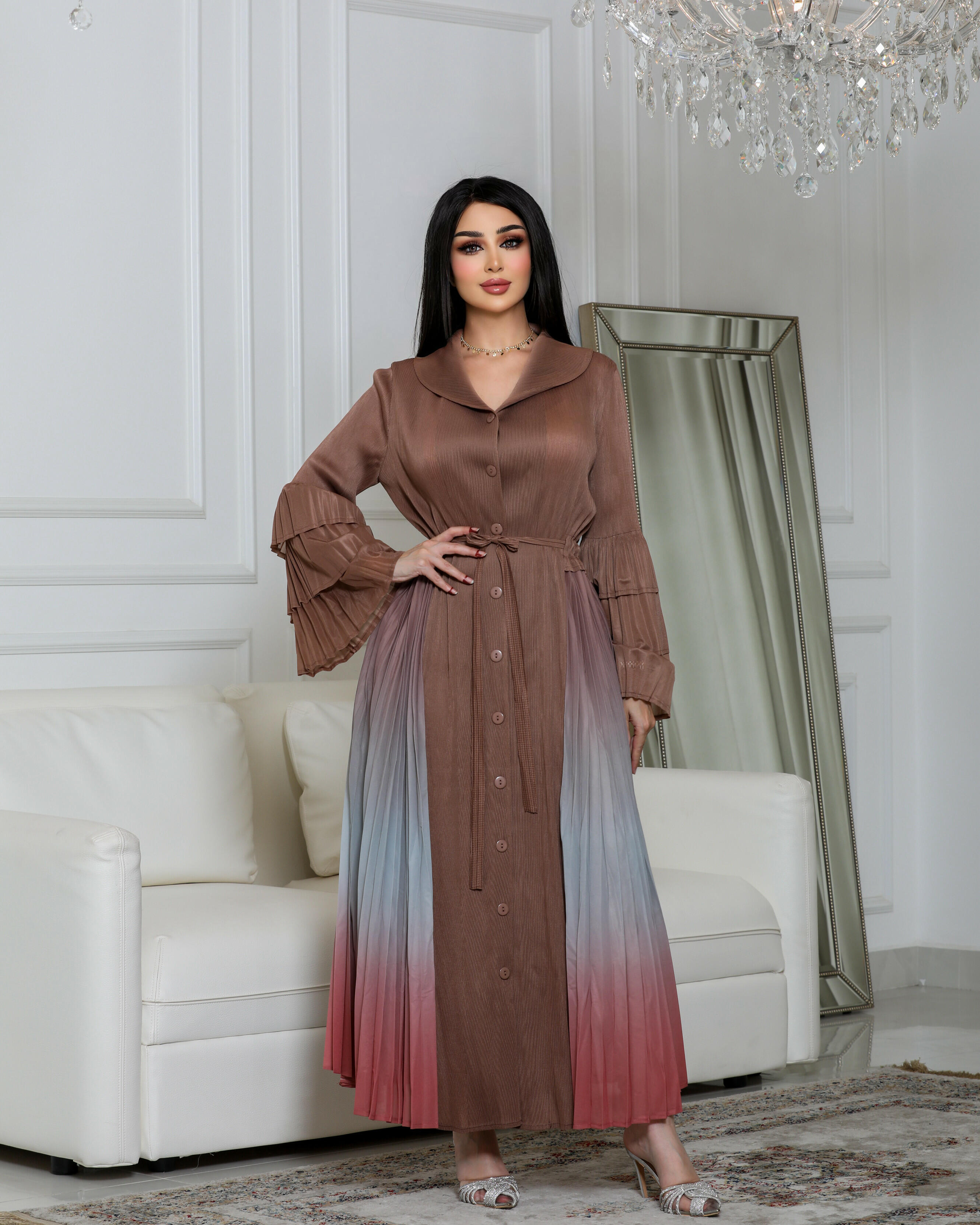 فستان نسائي-بني مع تركواز image 2