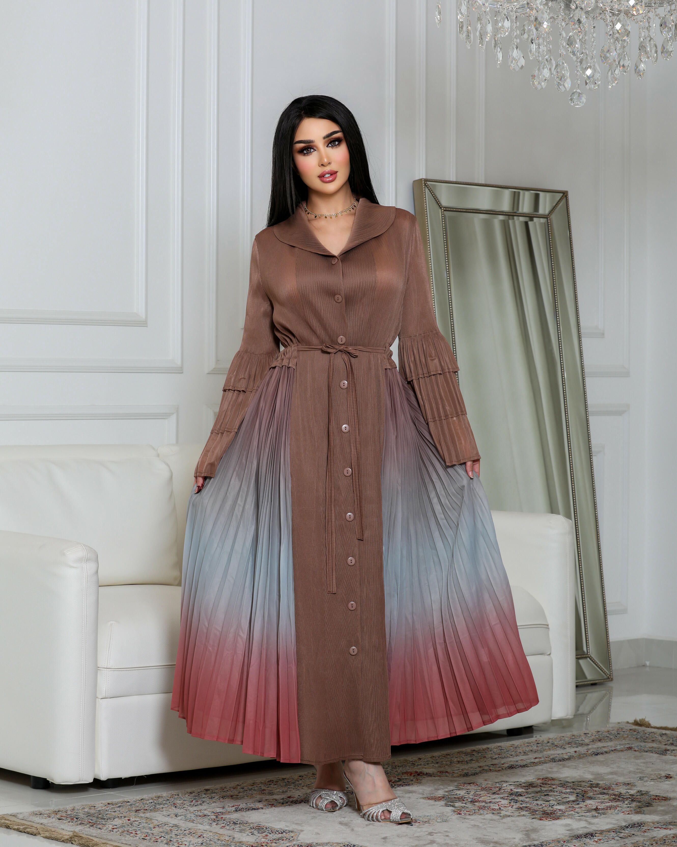 فستان نسائي-بني مع تركواز image 4