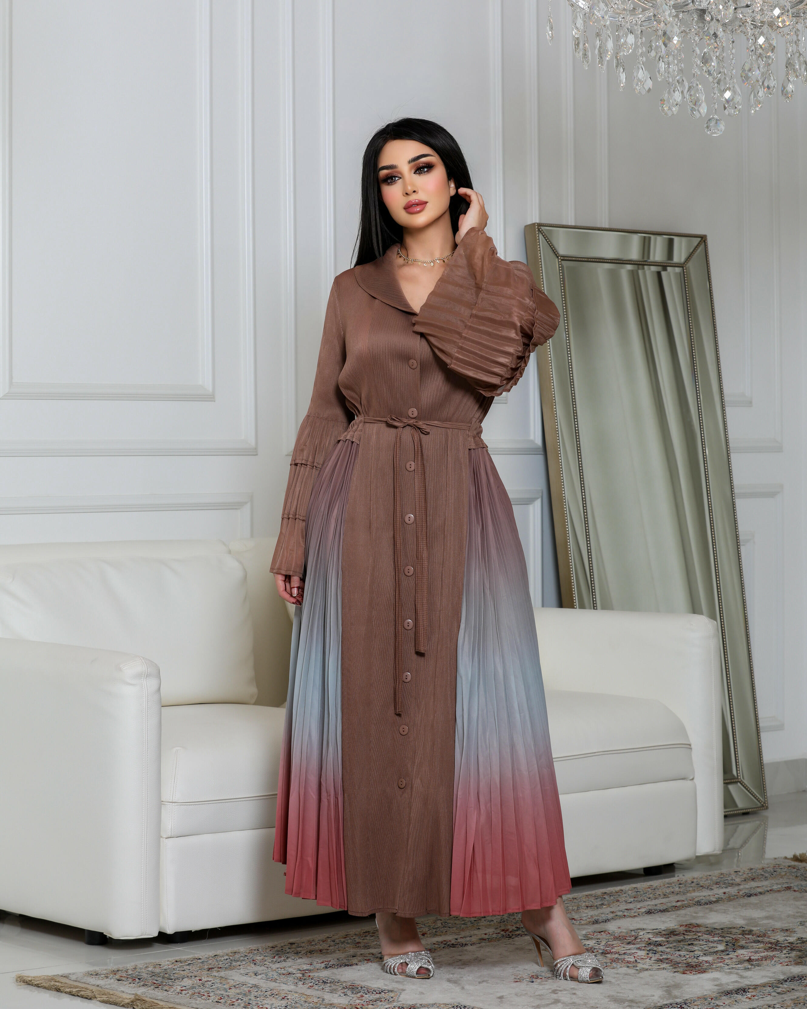 فستان نسائي-بني مع تركواز image 5