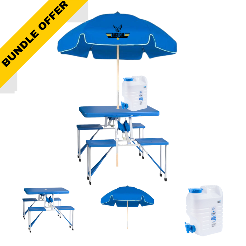 Bundle Promo: 1 SuitcasePortable Table with outdoor beach umbrella + Naturehike Water Container 12L-أزرق image 0