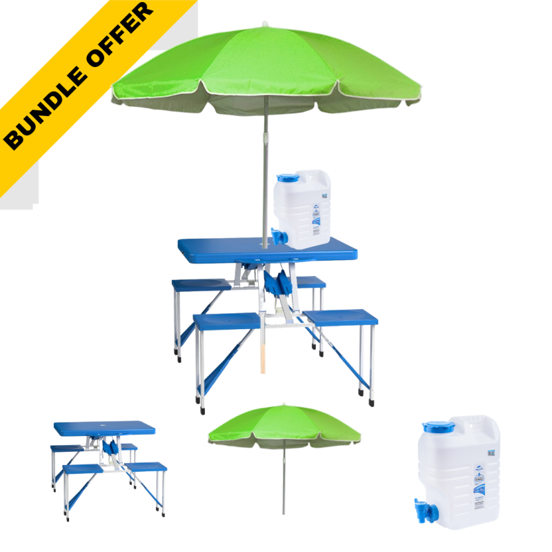 Bundle Promo: 1 SuitcasePortable Table with outdoor beach umbrella + Naturehike Water Container 12L-أخضر image 0