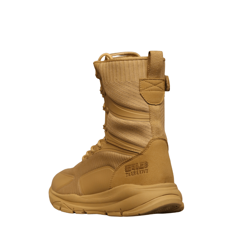 Taabaawi Tactical Side Zip Boots With Lace-Beige image 4