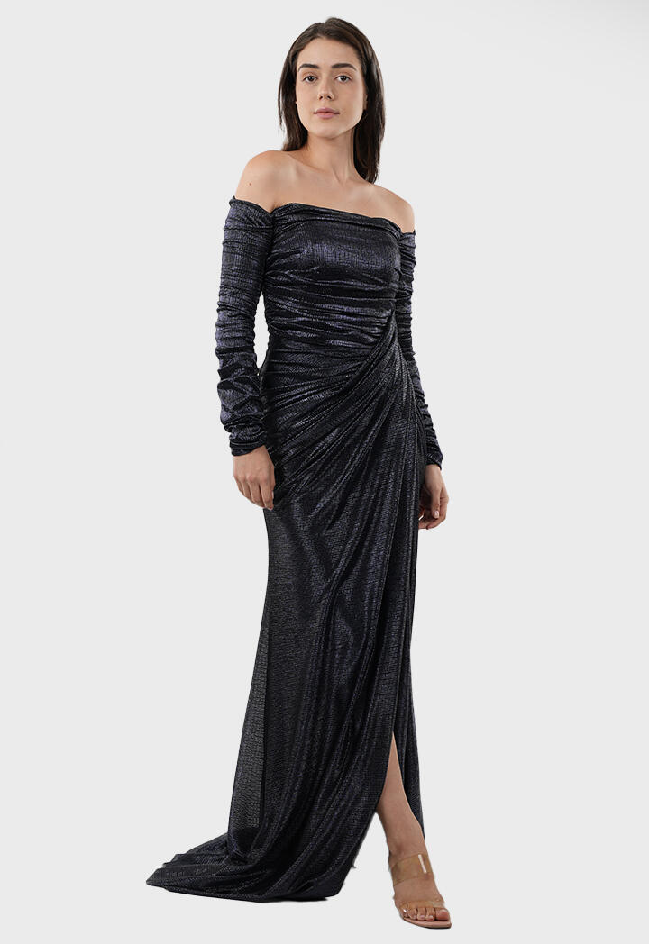 Metallic Off-Shoulder Maxi Dress image 8