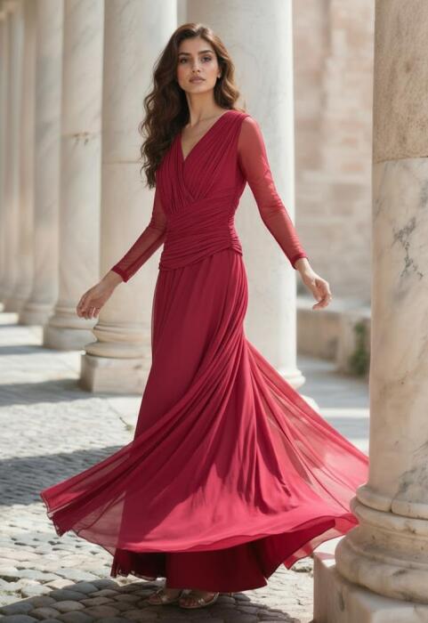 فستان سهرة إليجانس بأكمام شفافة image 7