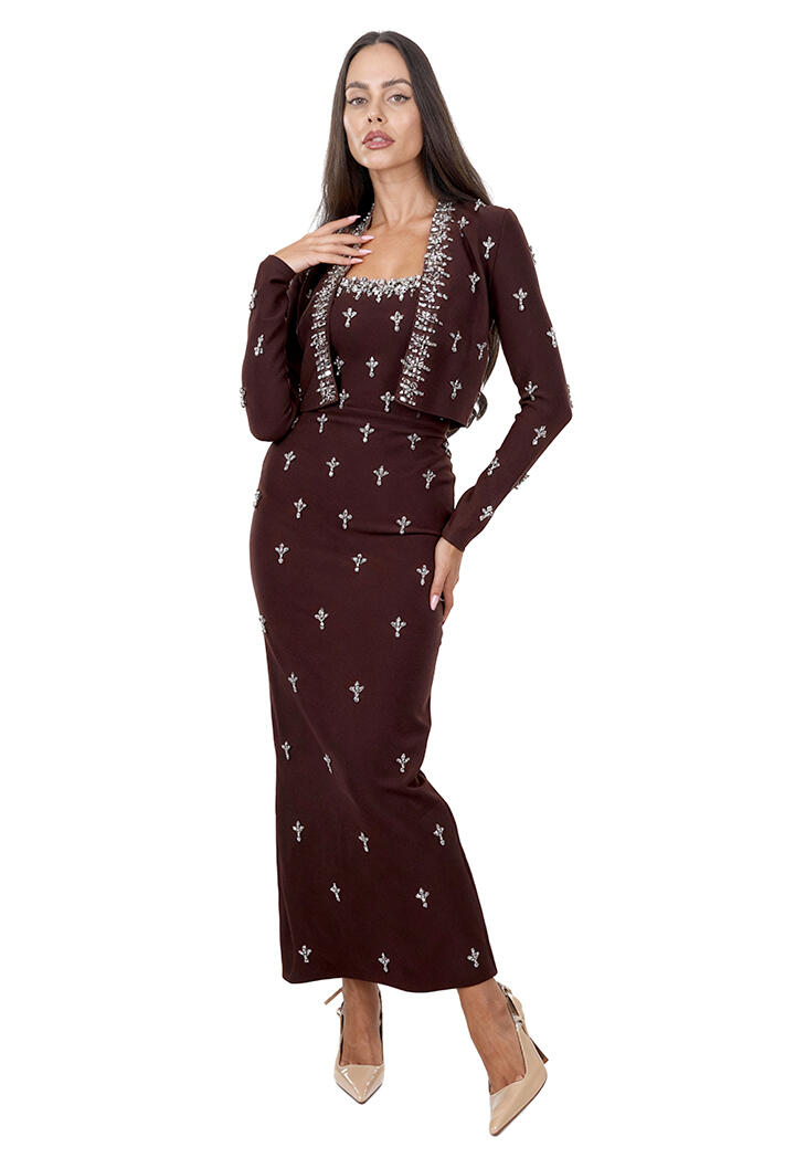 فستان طويل - بني - 38 image 0