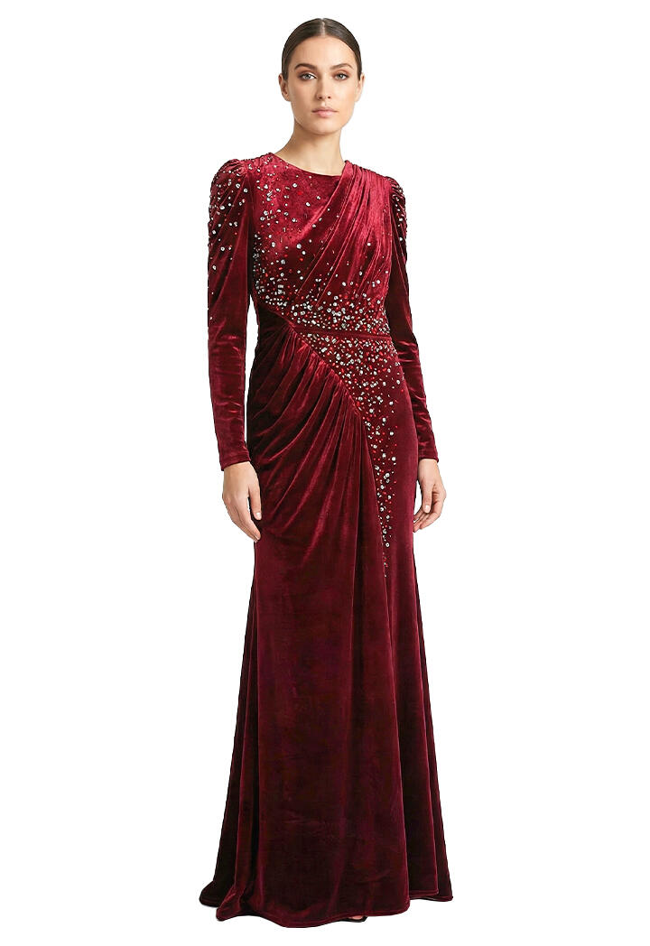 فستان طويل - عنابي - 38 image 0