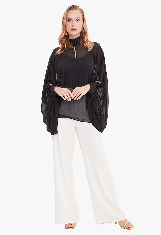 Draped Sleeves Cape Blouse image 1