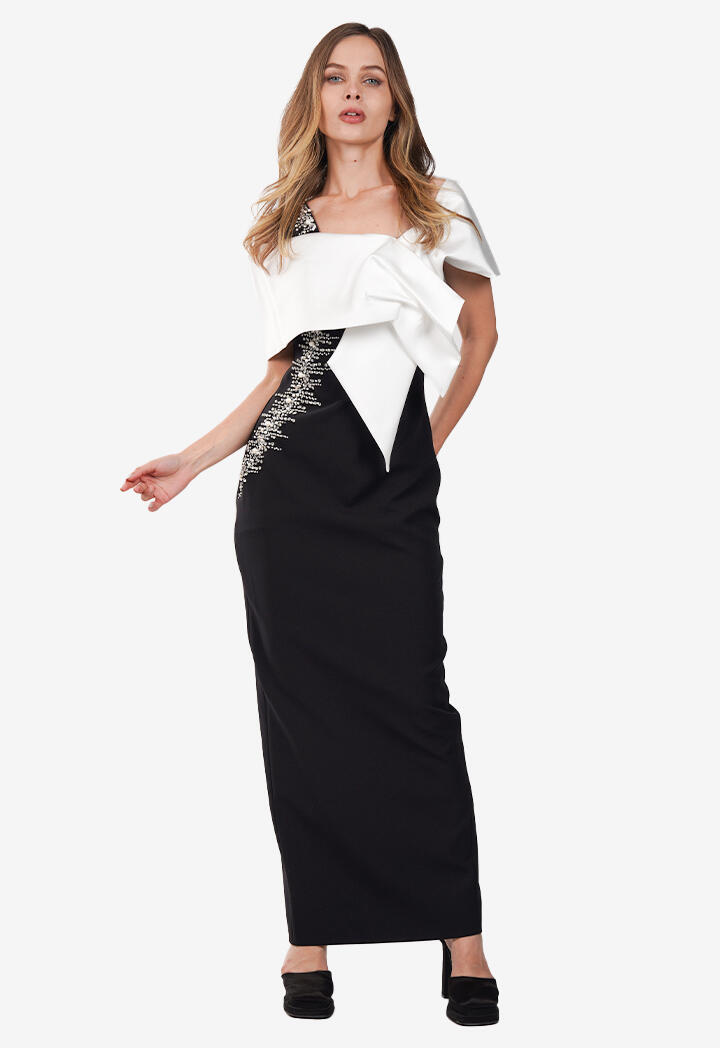 فستان طويل - أسود-أبيض - 38 image 0