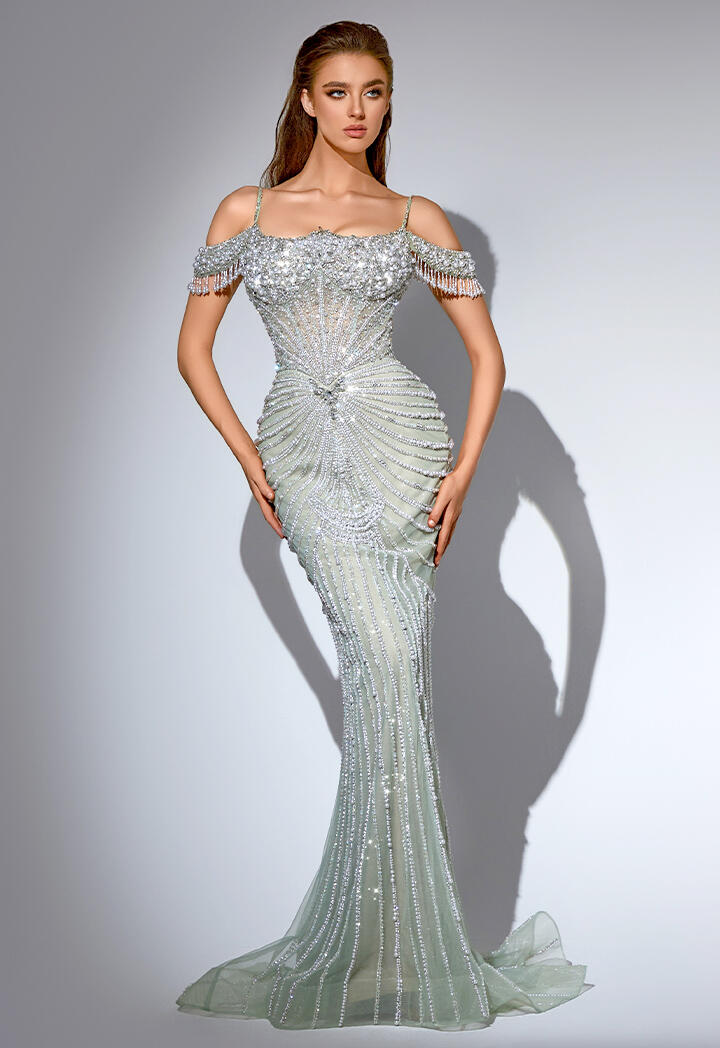 فستان طويل - فستقي - 40 image 0