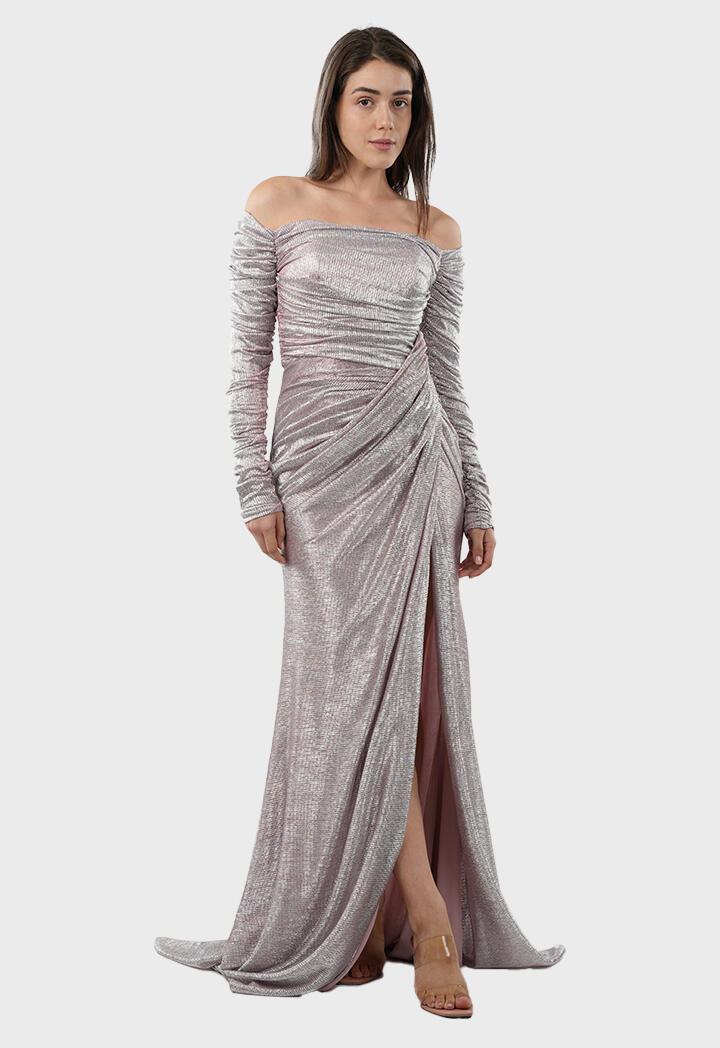 Metallic Off-Shoulder Maxi Dress image 9