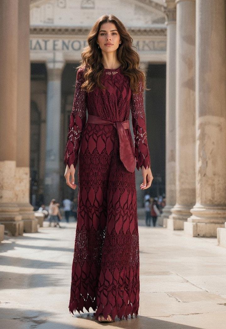 List based in Rome, Italy Formal Lace Maxi Jumpsuit with Long