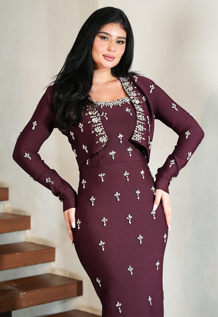 فستان سهرة مطرز كريستالياً مع جاكيت image 4