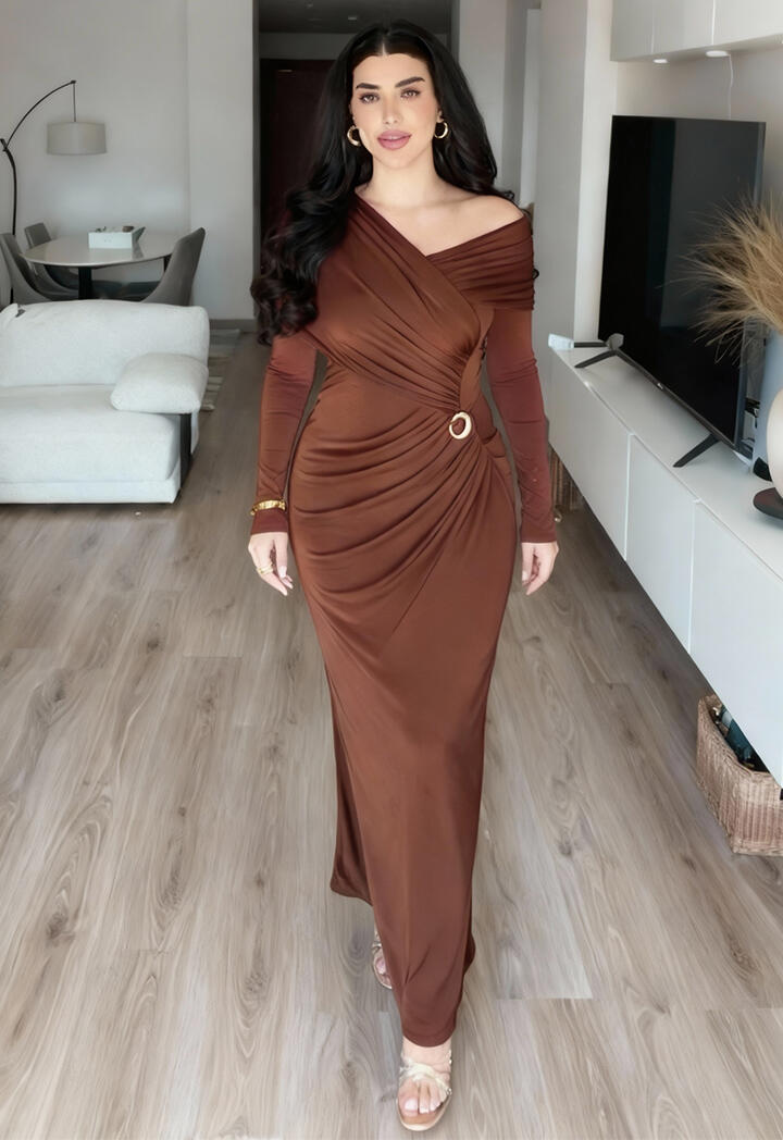 فستان طويل - بني - 40 image 0