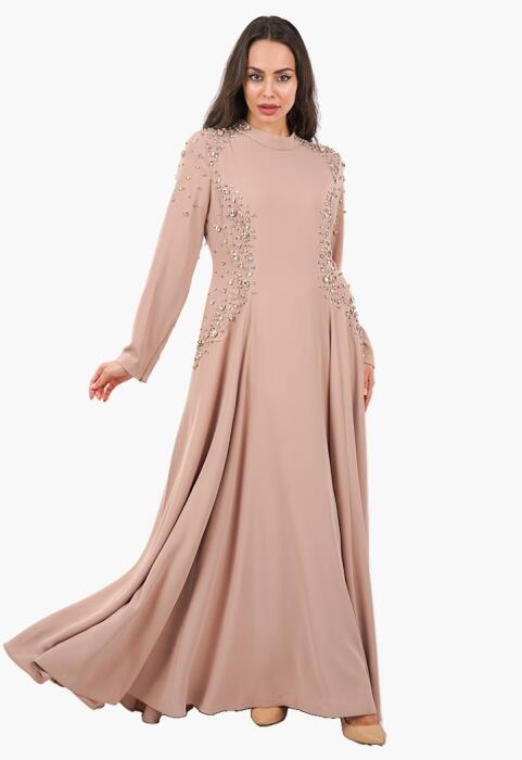 فستان طويل - بيج - 48 image 10
