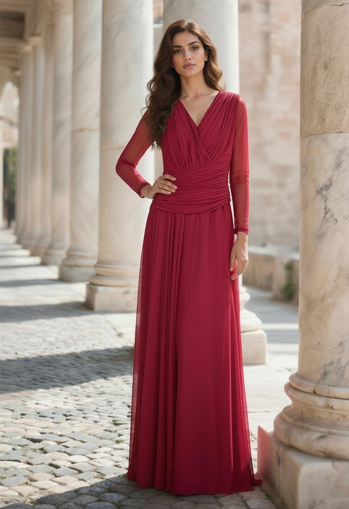 فستان طويل - عنابي - 46 image 0