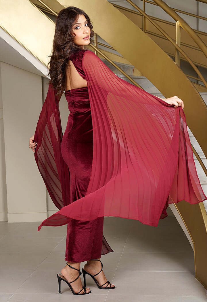 فستان مخمل أوف شولدر بتصميم كاب شيفون image 4