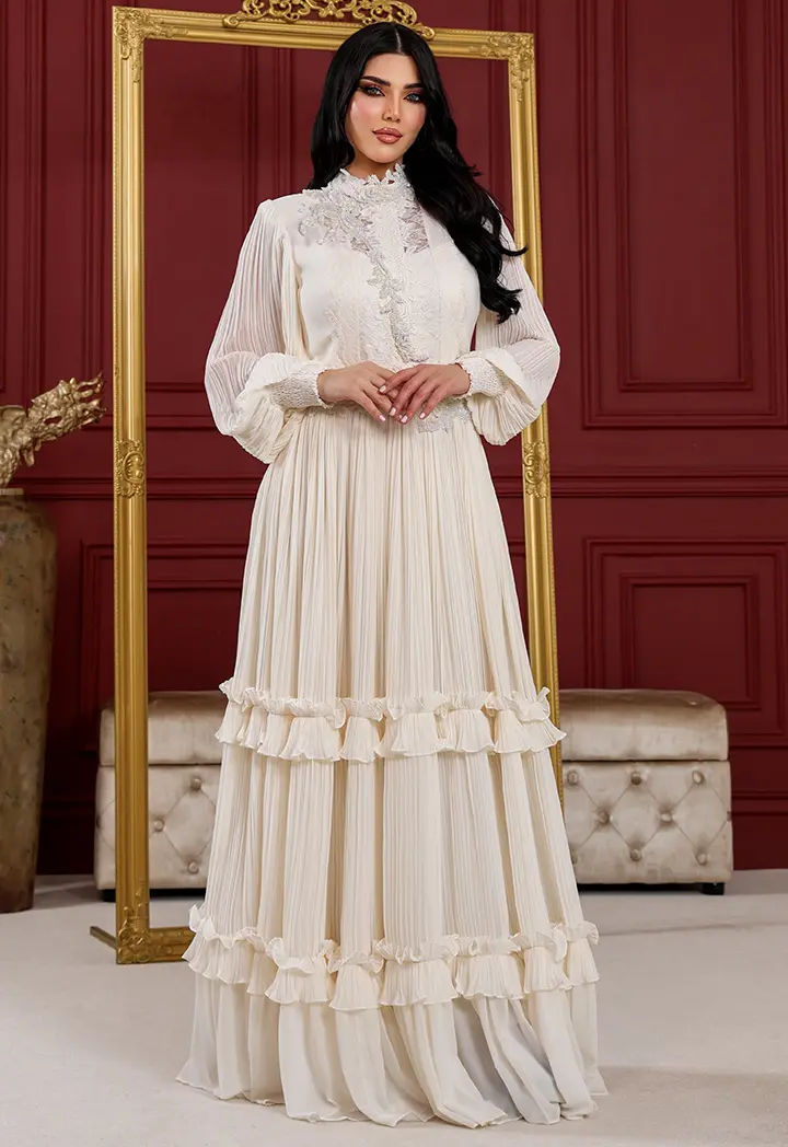 Pleated Embroidered Maxi Dress
