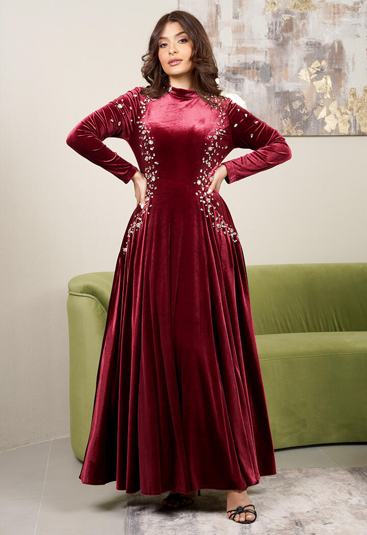 فستان طويل - عنابي - 40 image 0