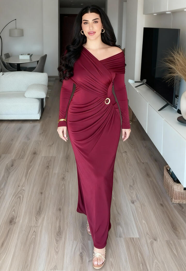 فستان طويل - عنابي - 42 image 0