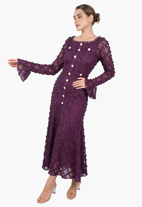فستان ماكسي دانتيل بأزرار أمامية image 6