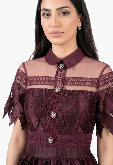 فستان ميدي دانتيل بياقة رسمية image 5