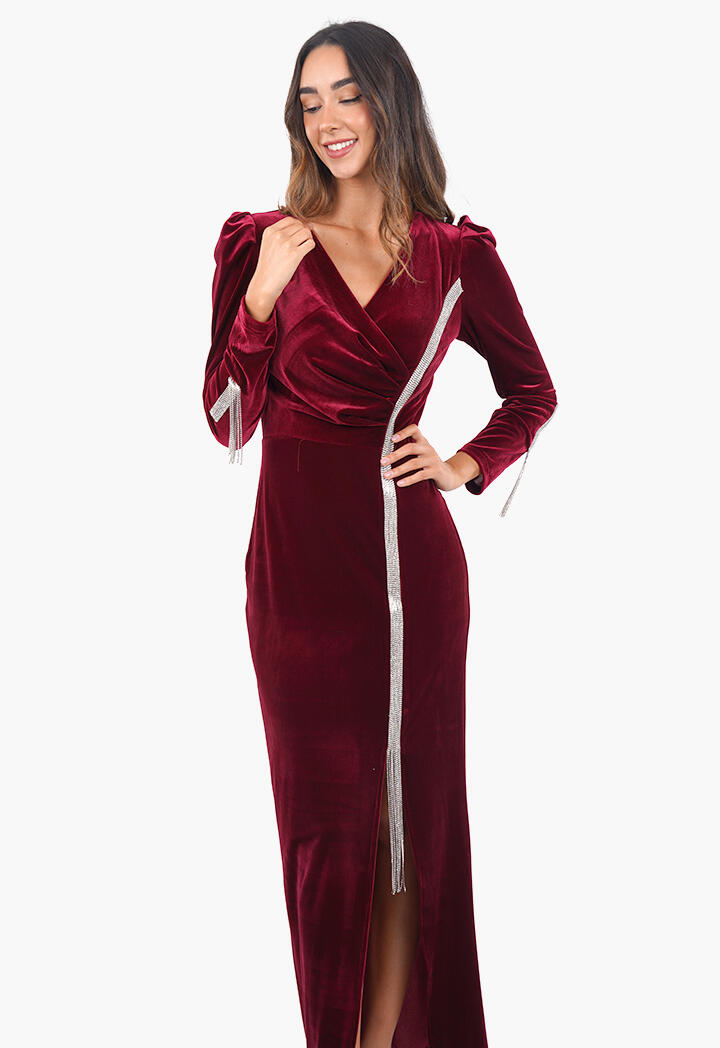 فستان مخمل بحبال مرصعة image 4