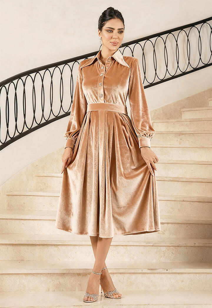 فستان مخمل بياقة رسمية image 3