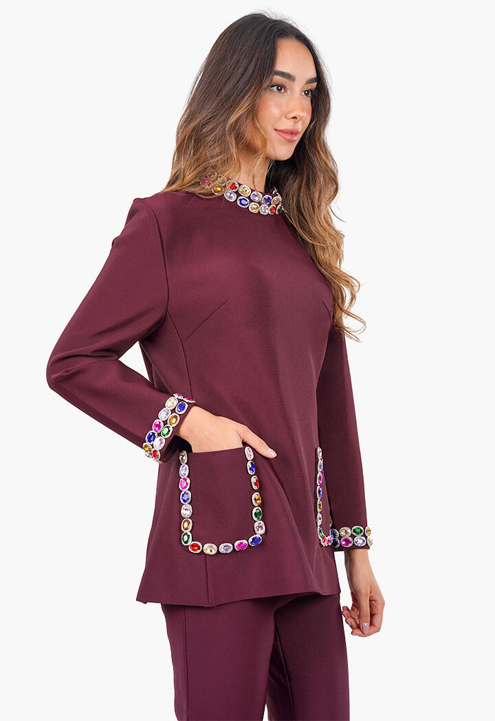 بدلة طويلة مطرزة بحجار ملونة image 4