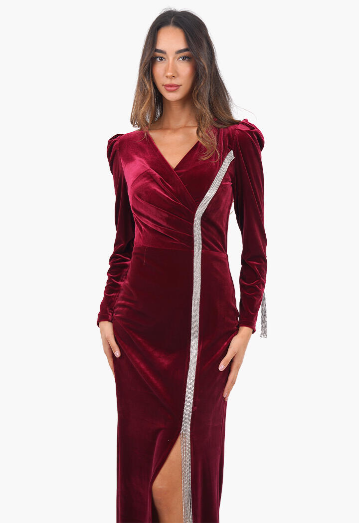 فستان مخمل بحبال مرصعة image 3