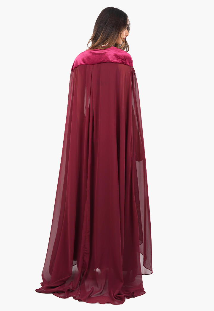 فستان طويل مخمل بأكمام كاب image 7