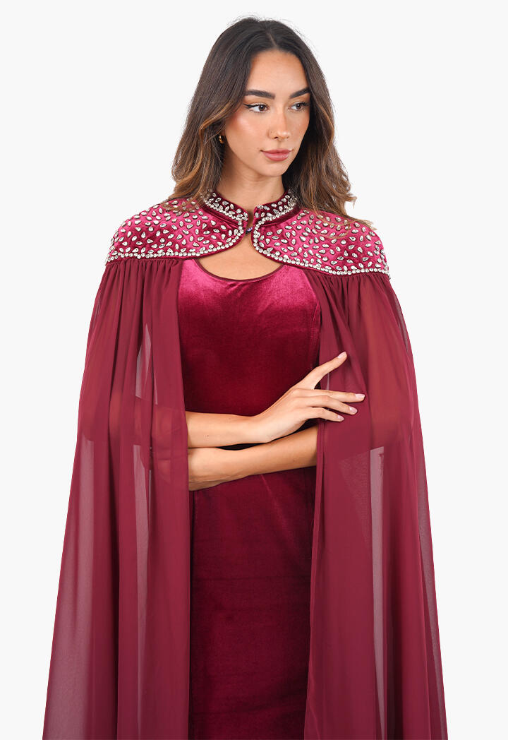 فستان طويل مخمل بأكمام كاب image 6