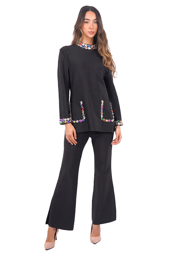 بدلة طويلة مطرزة بحجار ملونة image 2