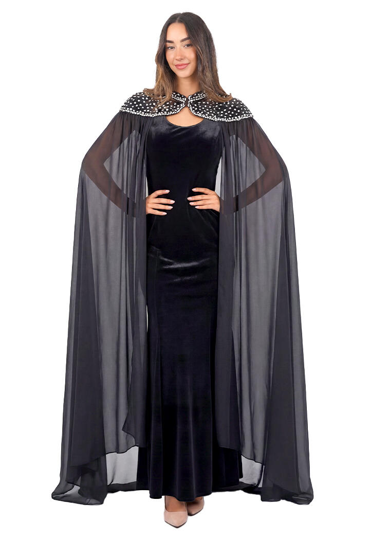 فستان طويل مخمل بأكمام كاب image 1