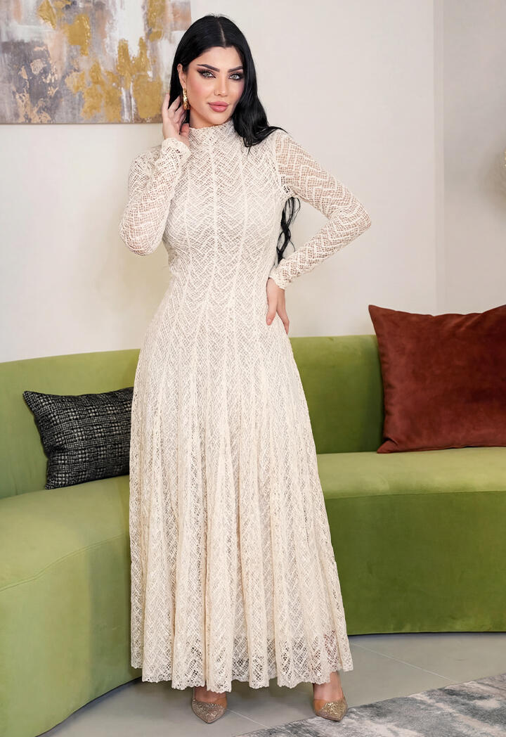 Openwork Knit Dress with Long Sleeves & Flowy Silhouette Elegant Style Openwork Knit Dress with Long Sleeves & Flowy Silhouette Elegant Style