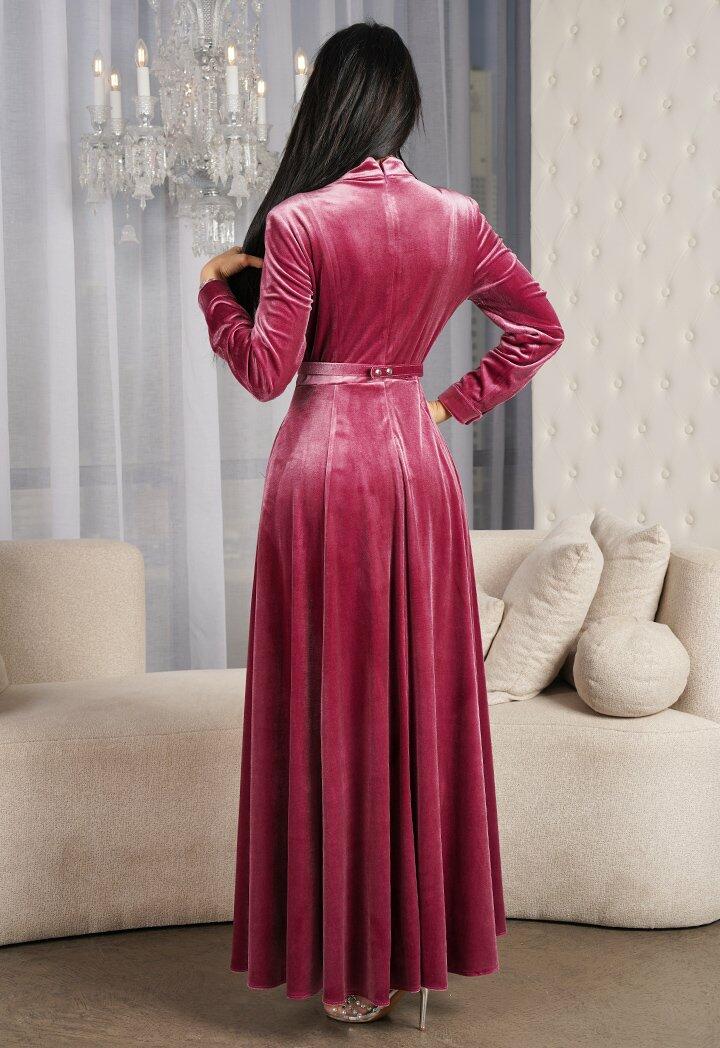 فستان مخمل بأزرار على الصدر image 2