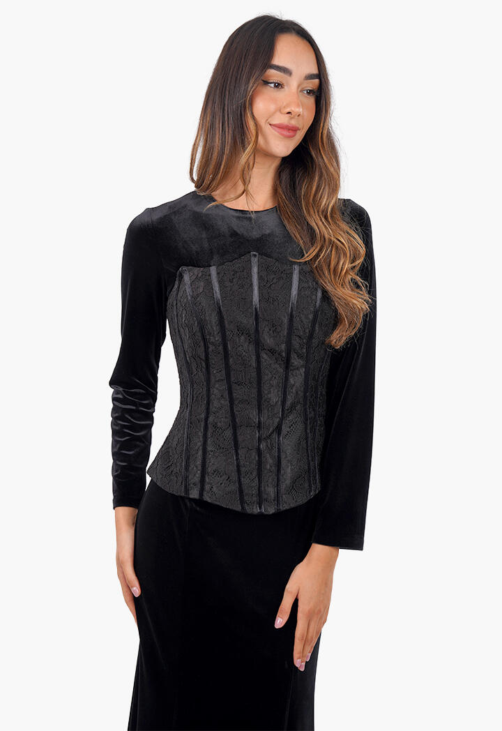 فستان مخمل طويل مع دانتيل image 2