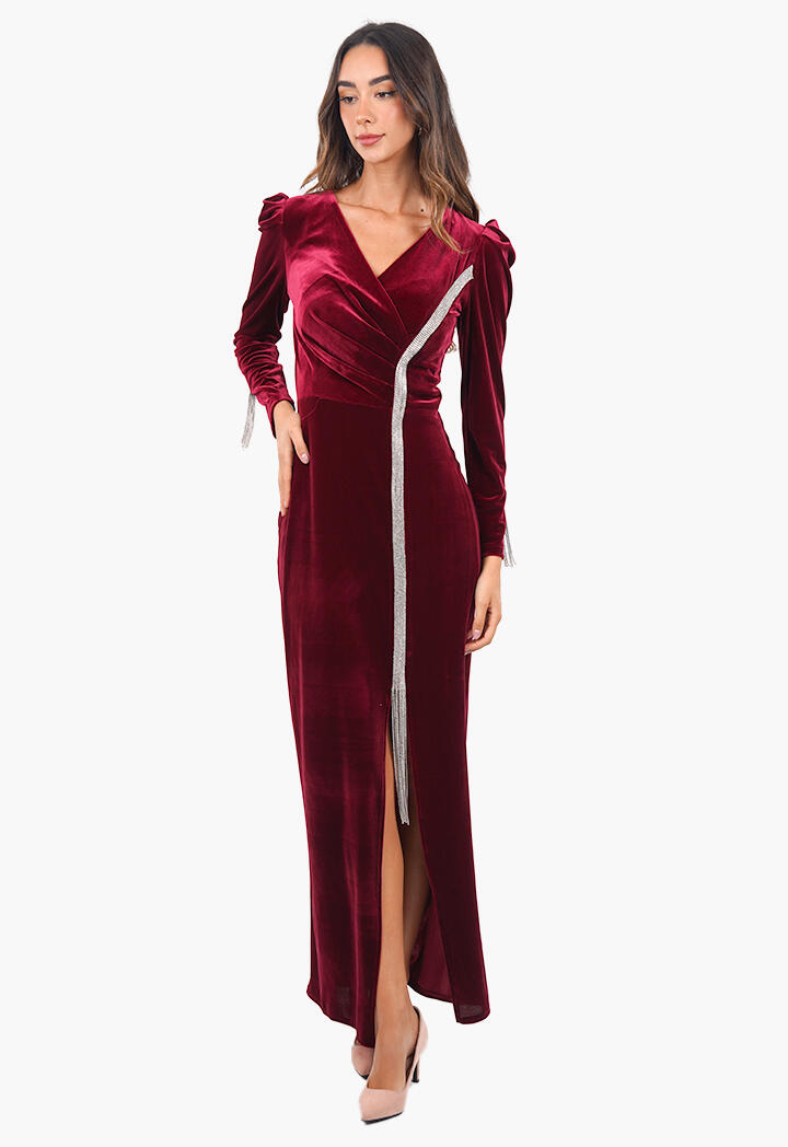 فستان مخمل بحبال مرصعة image 0