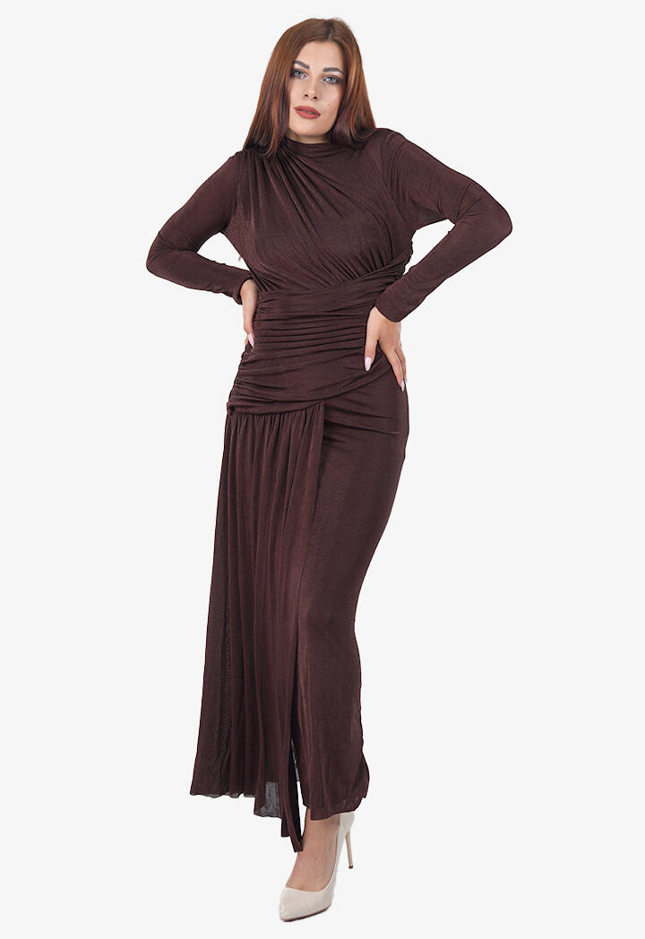 Long Shiny Knitted Dress with Asymmetric Neckline & Wrapped Waist | List  Roma