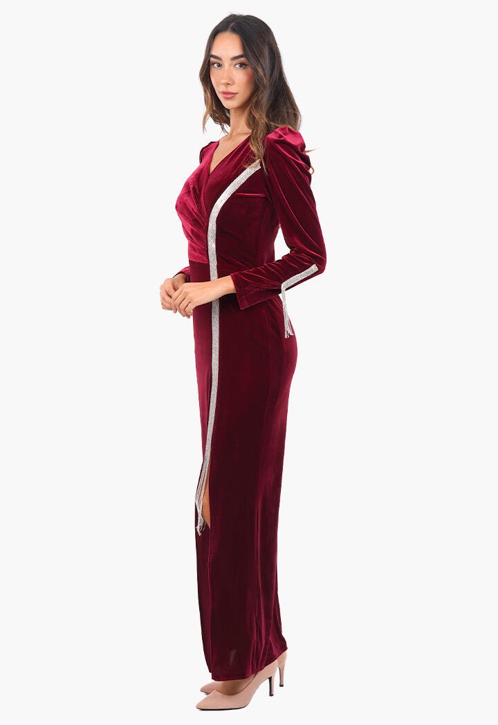 فستان مخمل بحبال مرصعة image 2