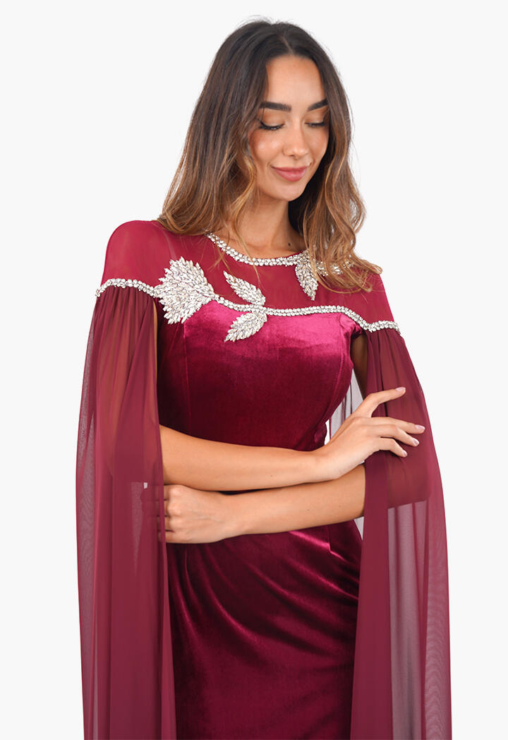 فستان طويل مخمل بأكمام كاب image 2