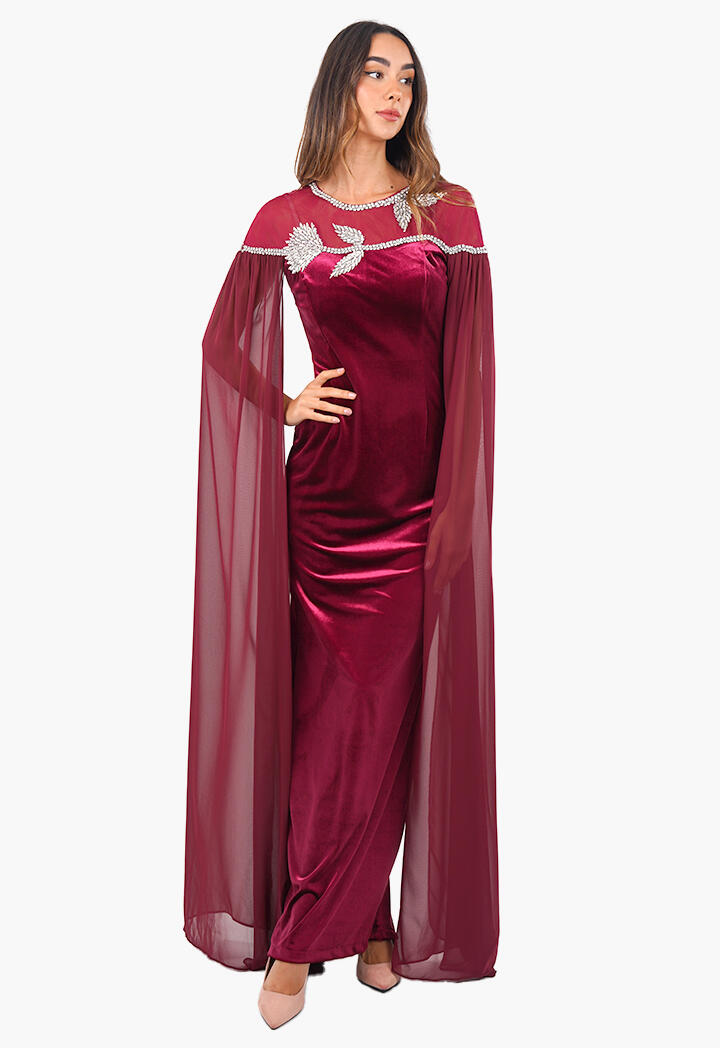 فستان طويل مخمل بأكمام كاب image 0