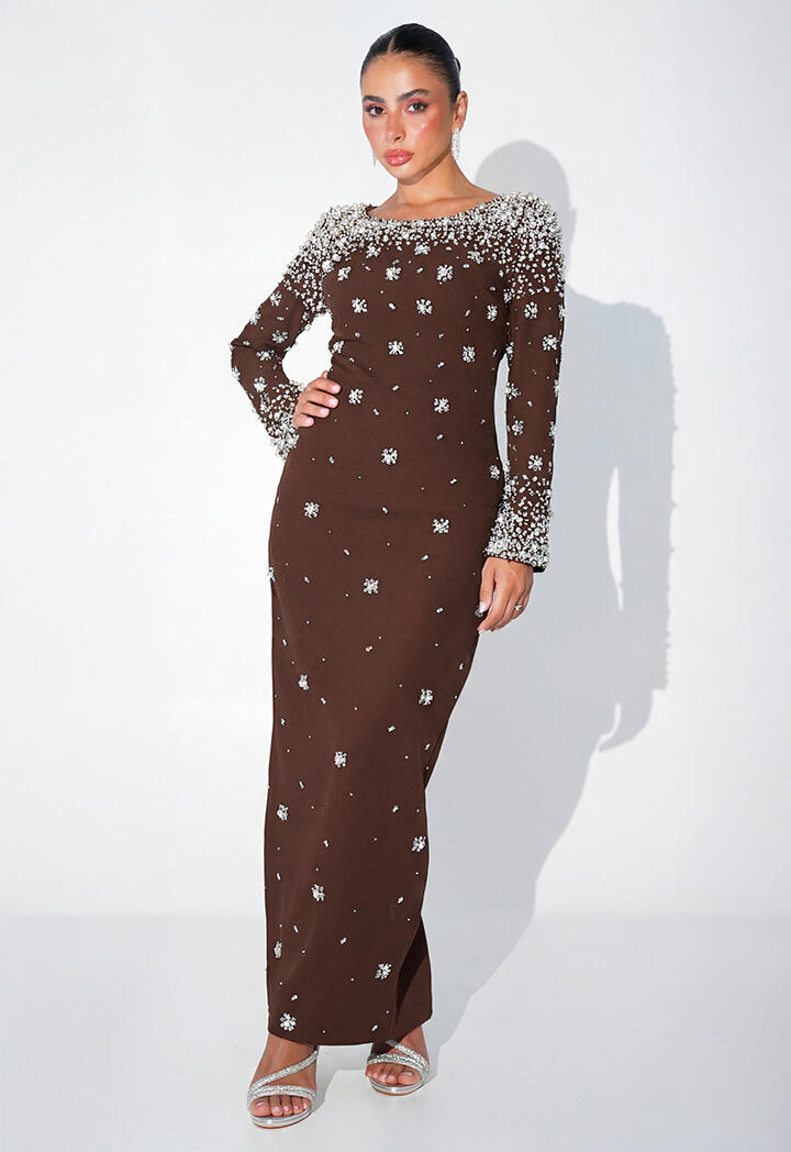 List based in Rome, Italy | Pearl Embellished Long Evening Dress Boat Neck Gown | List Roma Saudi List based in Rome, Italy | Pearl Embellished Long Evening Dress Boat Neck Gown | List Roma Saudi