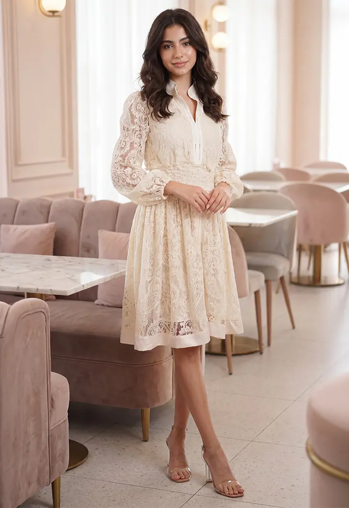 Short Lace Dress with Elastic Waist | List Roma