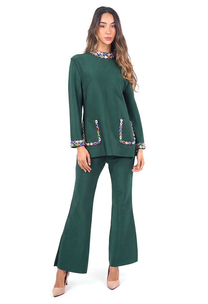 بدلة طويلة مطرزة بحجار ملونة image 1