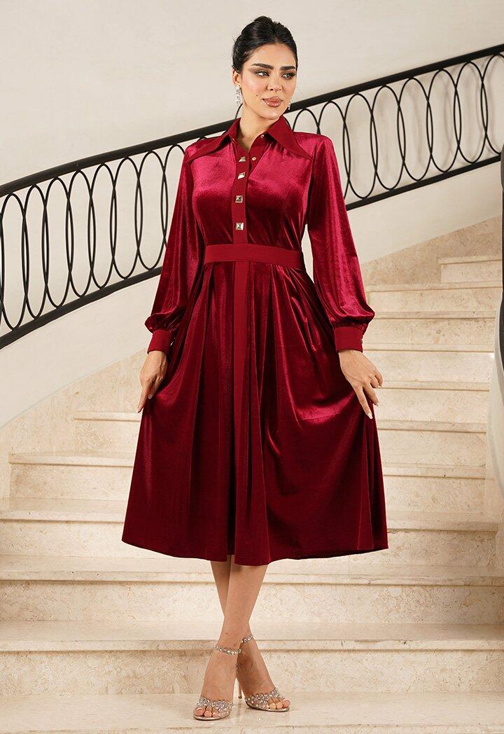 فستان مخمل بياقة رسمية image 0