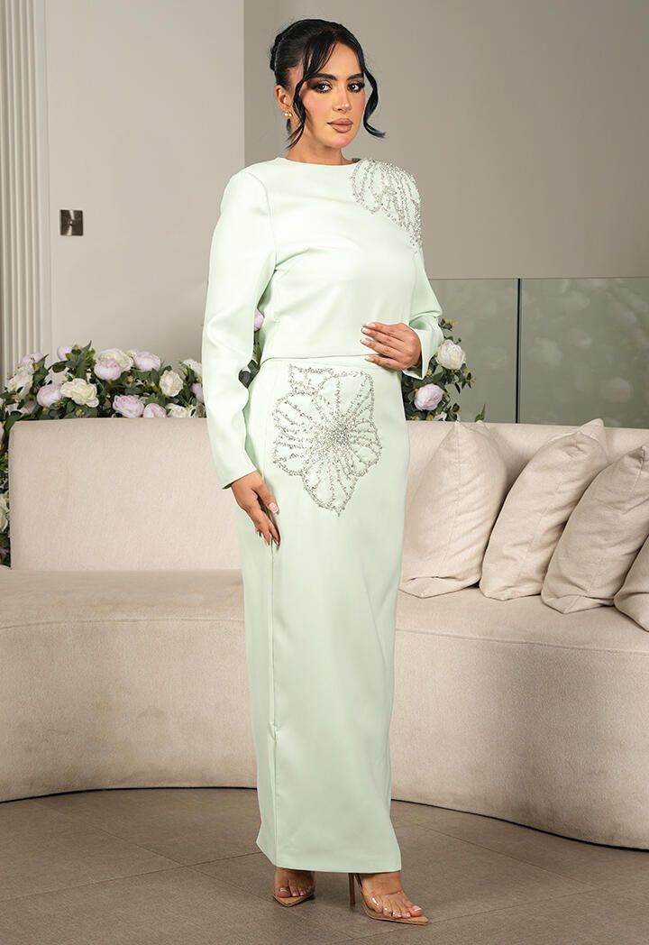 بدلة سهرة طويلة مرصعة image 8