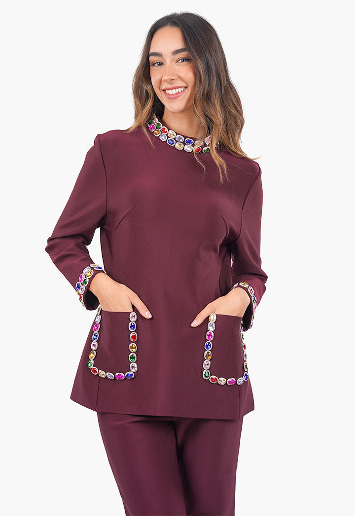 بدلة طويلة مطرزة بحجار ملونة image 5