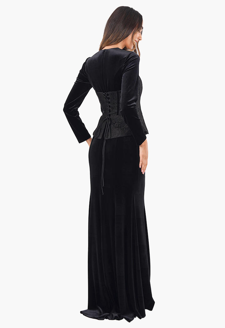 فستان مخمل طويل مع دانتيل image 3