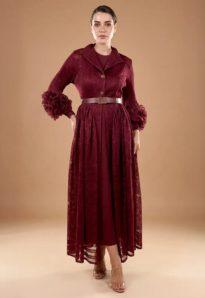 Elegant Lace Cape Midi Dress  Women's Evening Dress