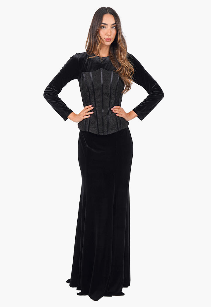 فستان مخمل طويل مع دانتيل image 0